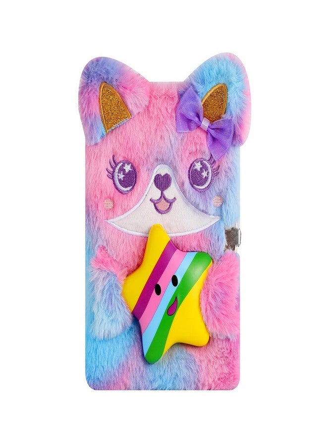 YankMooM Fox Diary with Lock for Girls, Blue Secret Kids Journal with Relief Pressing Toy Hardcover Fluffy Tie-Dye Notebook for Writing and Drawing - Image 1